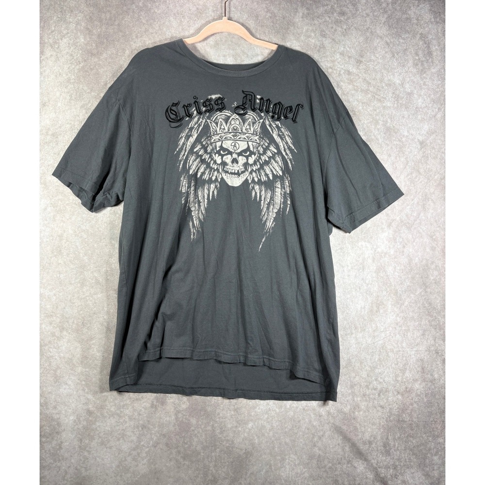 Criss Angel T-Shirt Men XXL Gray Believe Cirque Du Soleil Skull Graphic Goth Tee